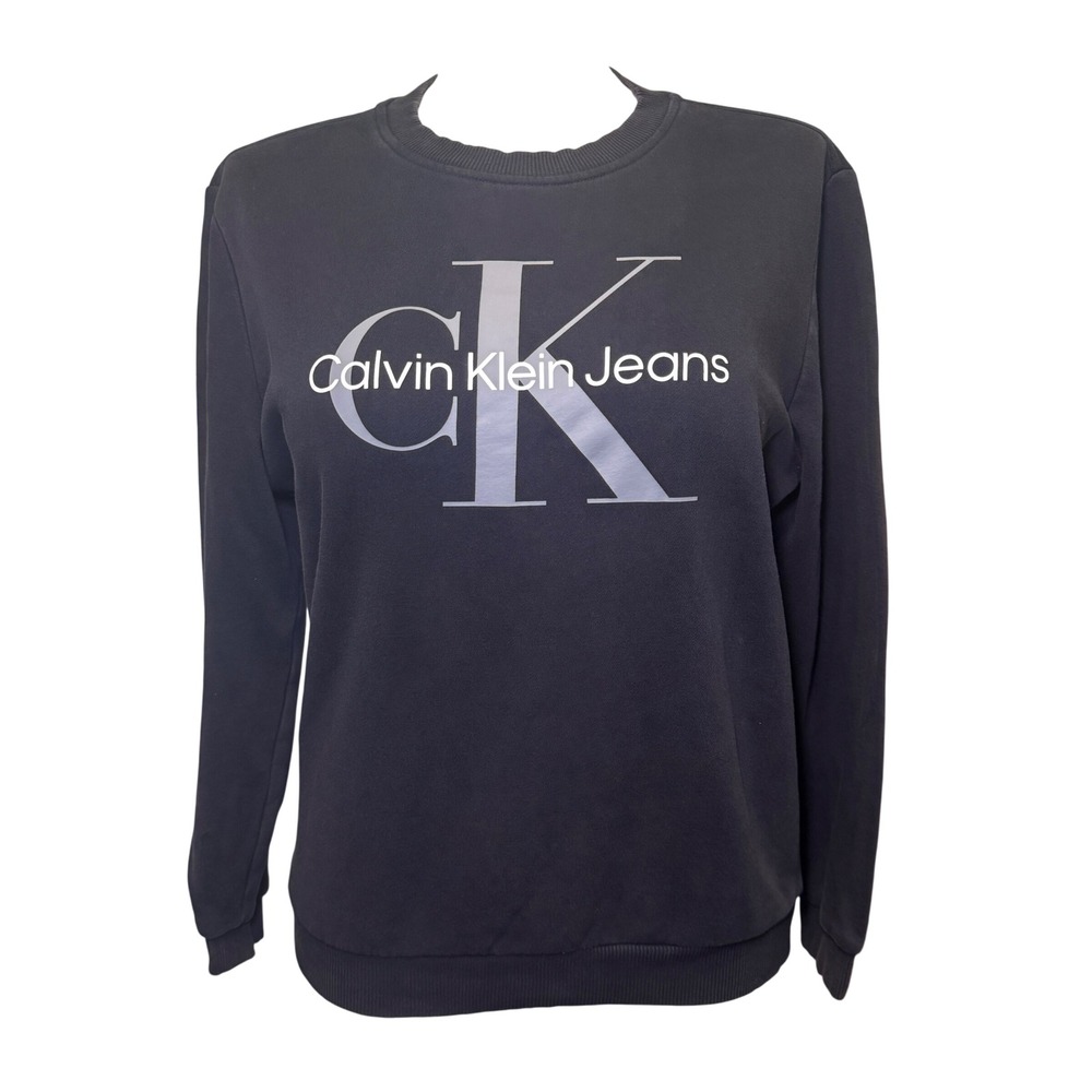 Calvin Klein Jeans Mens Black Graphic Logo Crewneck Sweatshirt Size Medium